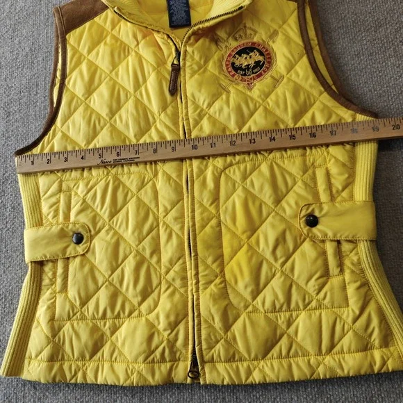 Ralph Lauren Sport Essex Crest Equestrian Vest Quilted Yellow Suede Sz Large - Picture 3 of 10